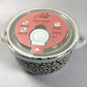 La Cucina Soup Bowl Covered Vented 25 ounce Floral New